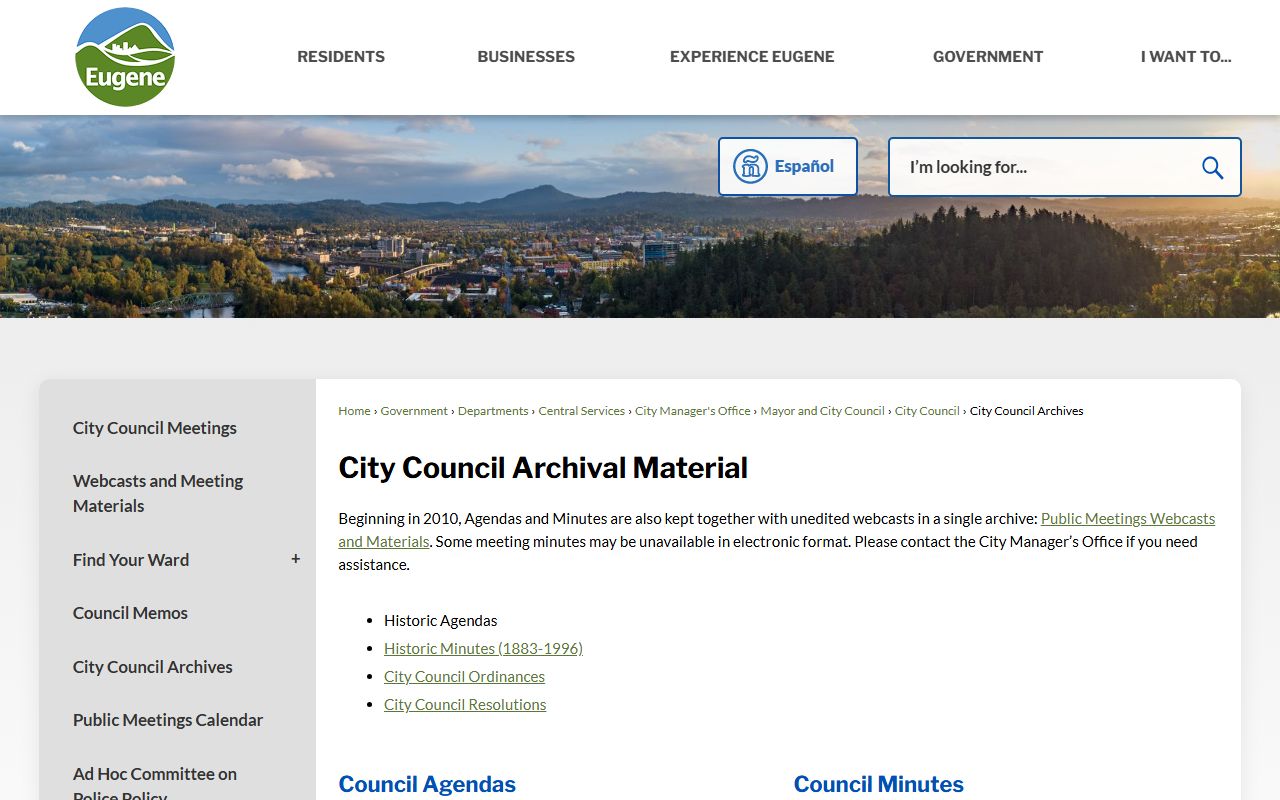 Eugene City Recorder office public records archives