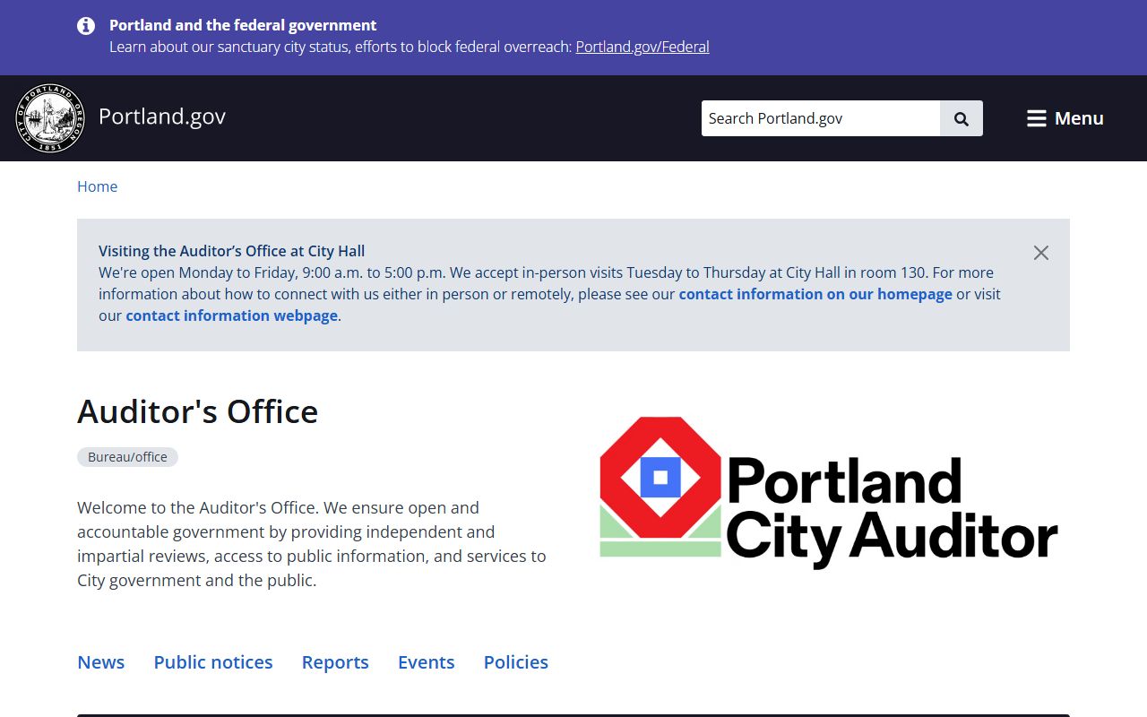 Portland City Auditor's Office public records archives