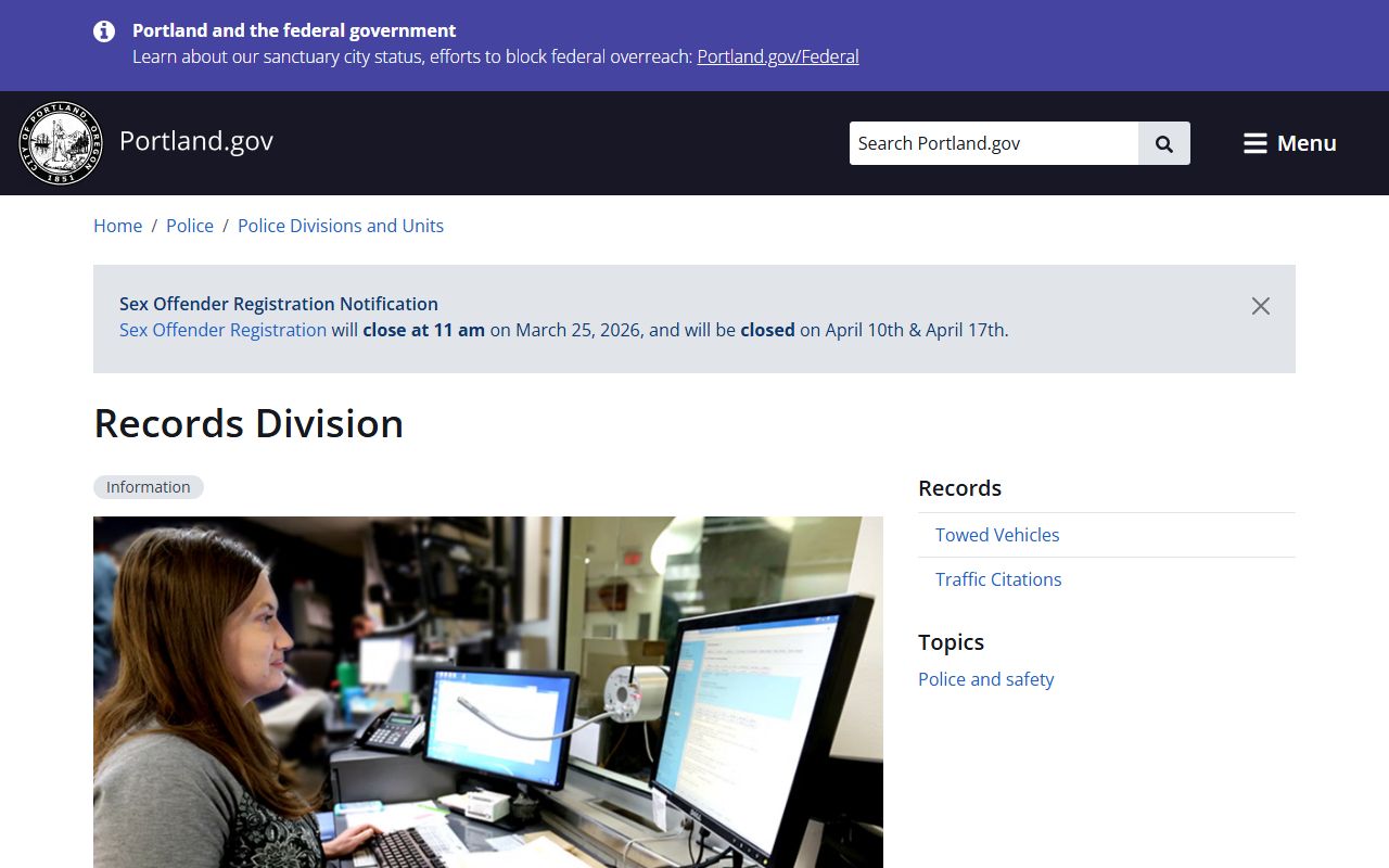Portland Police Bureau records division public records