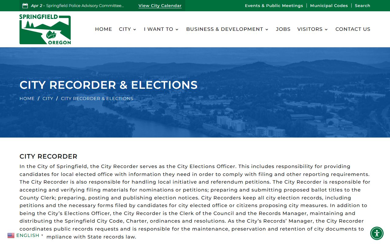 Springfield City Recorder office for public records access