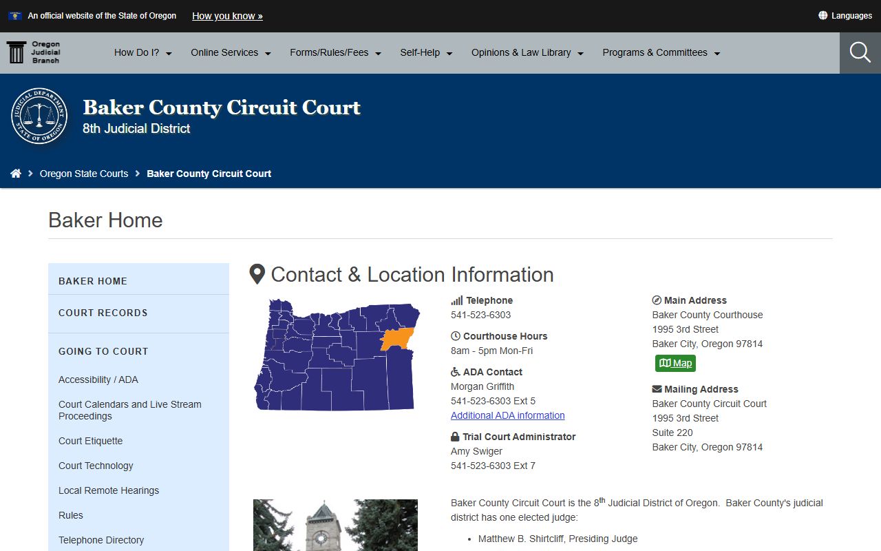 Baker County public records Oregon Judicial Department court page
