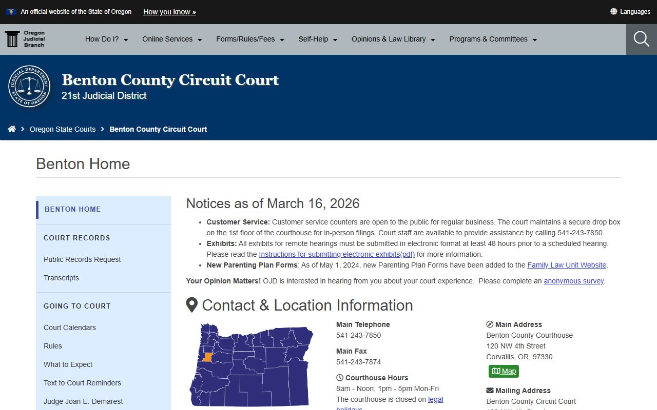 Benton County public records Oregon Judicial Department court page