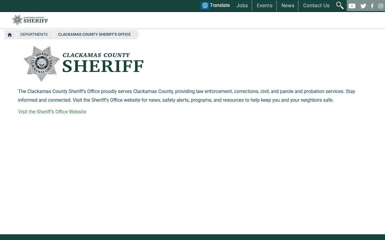 Clackamas County public records Sheriff's Office page