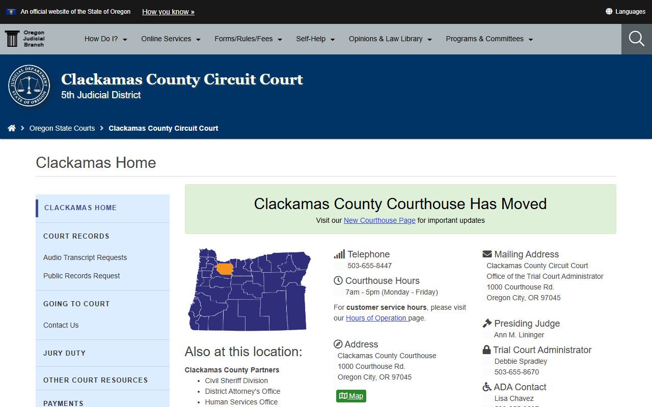 Clackamas County public records Oregon Judicial Department court page