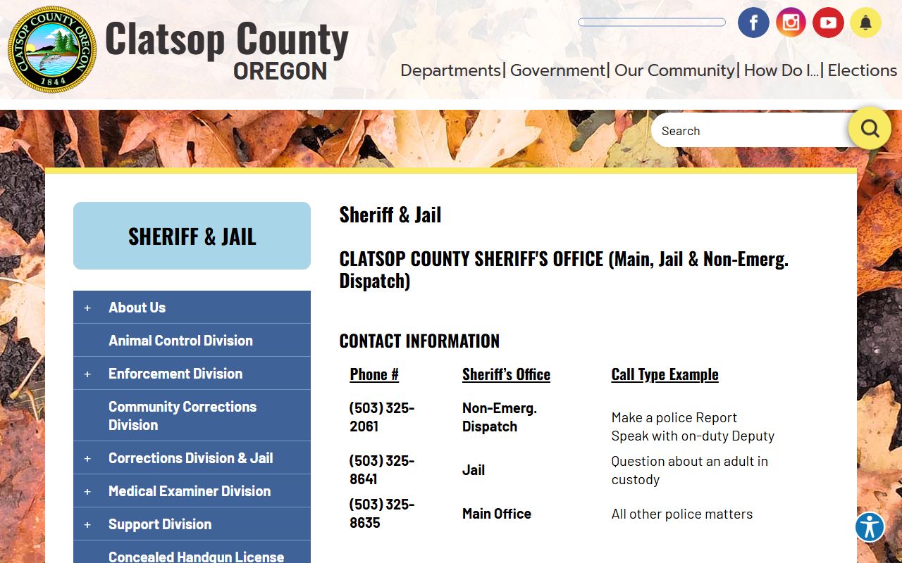 Clatsop County public records Sheriff's Office page