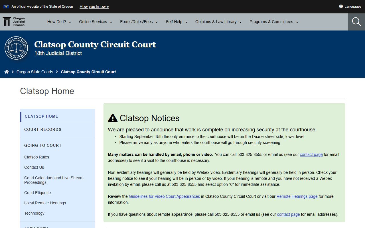 Clatsop County public records Oregon Judicial Department court page