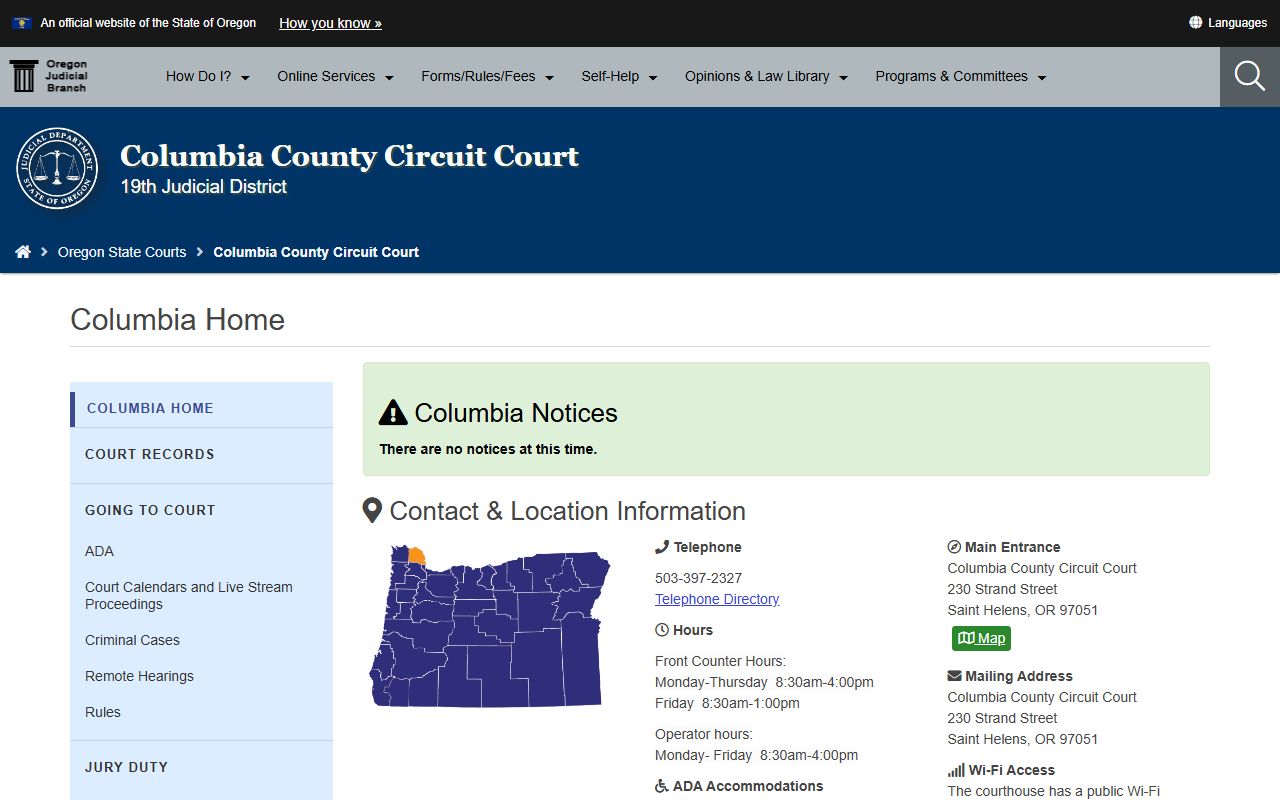 Columbia County public records Oregon Judicial Department court page