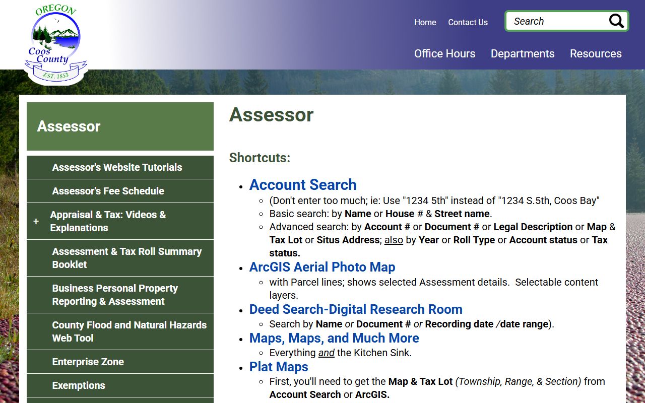 Coos County public records Assessor office page