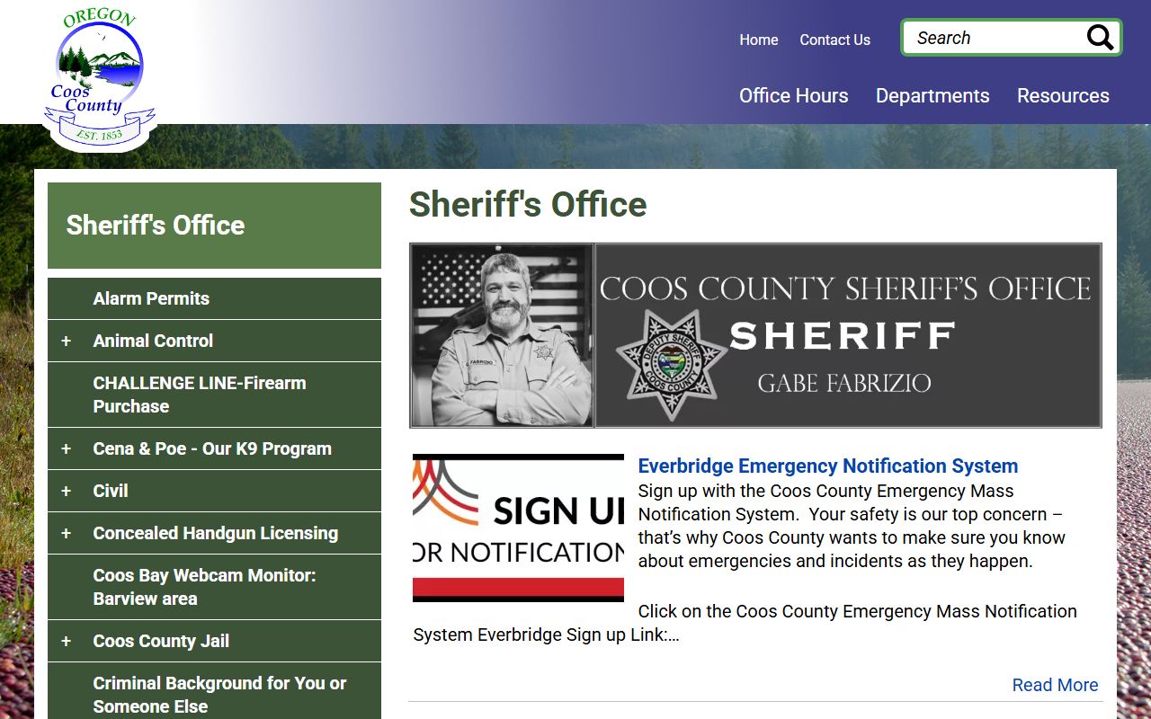 Coos County public records Sheriff's Office page