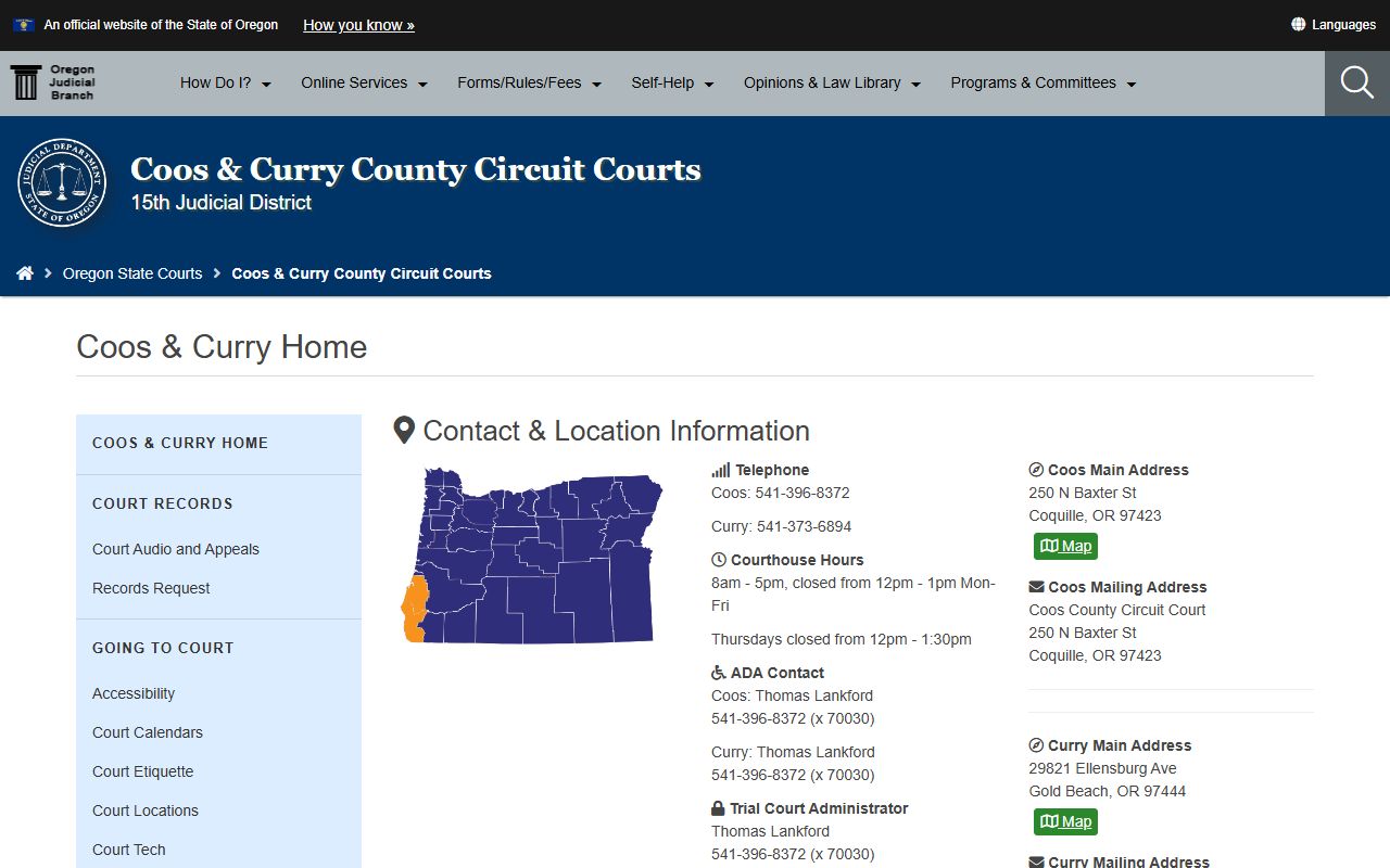 Coos County public records Oregon Judicial Department court page
