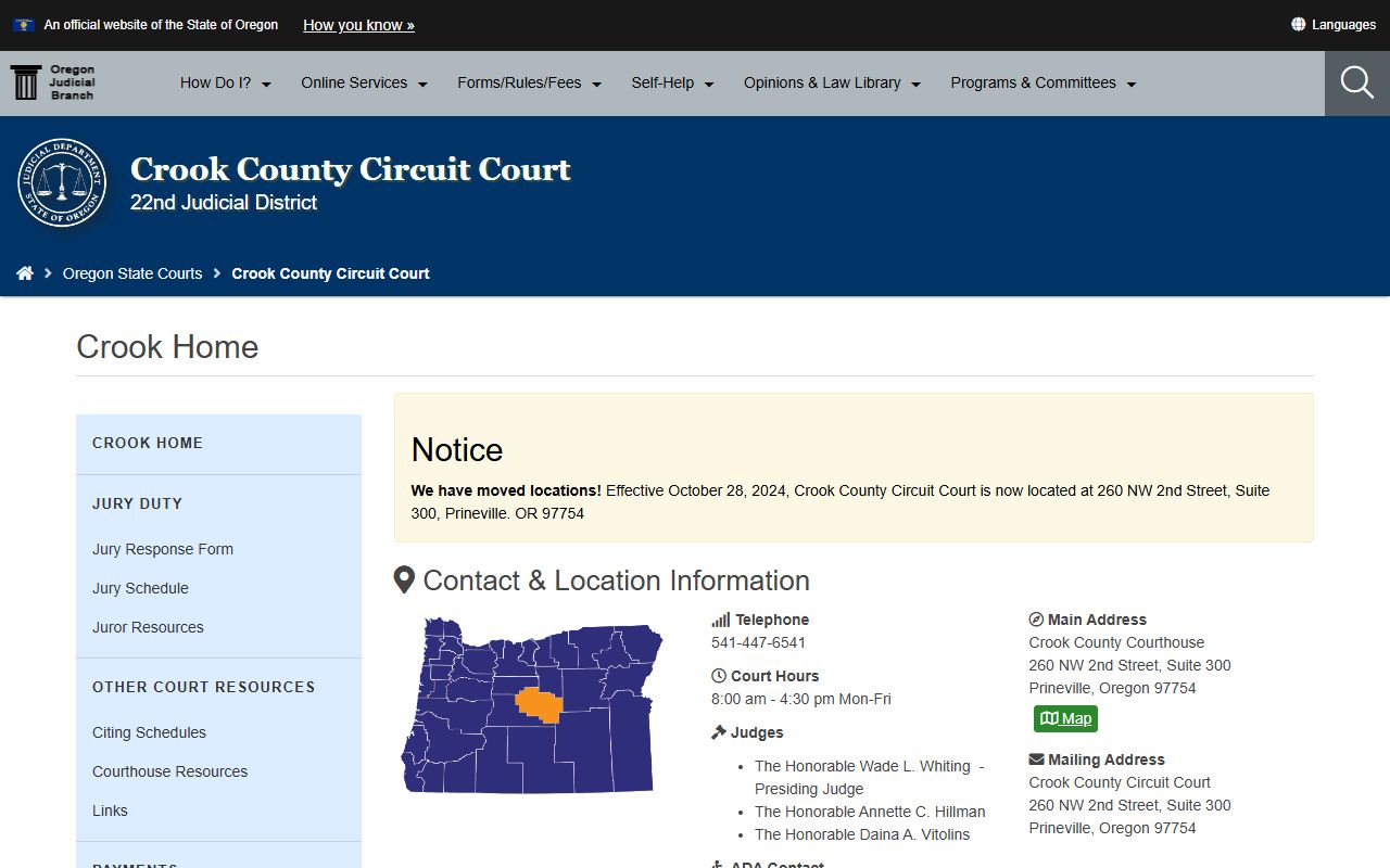 Crook County Circuit Court records through Oregon Judicial Department