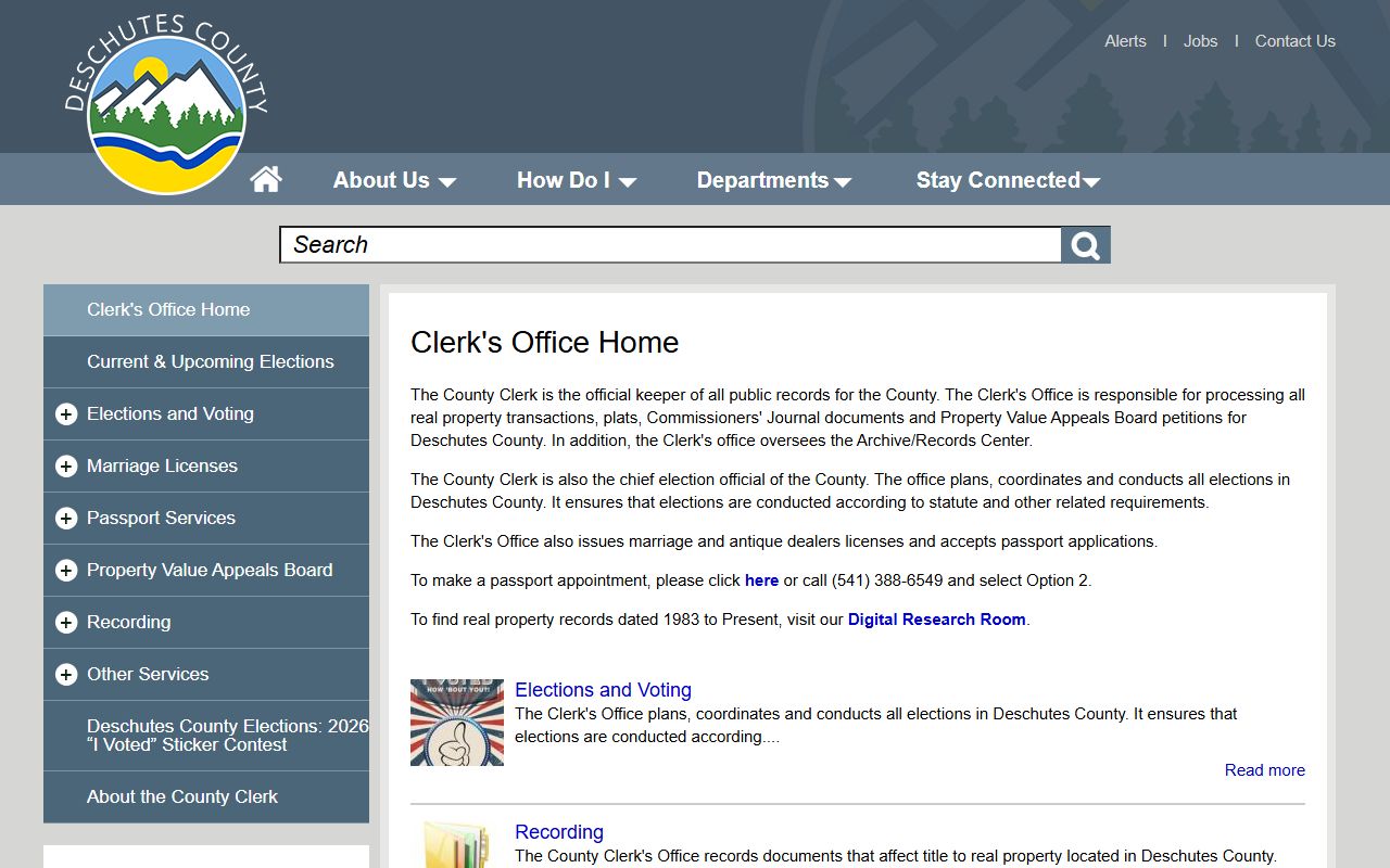 Deschutes County Clerk Recorder office for public records