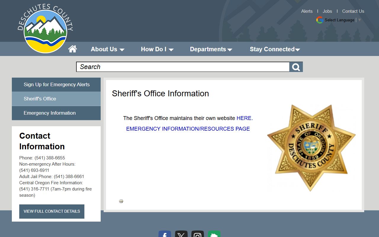 Deschutes County Sheriff office for law enforcement records