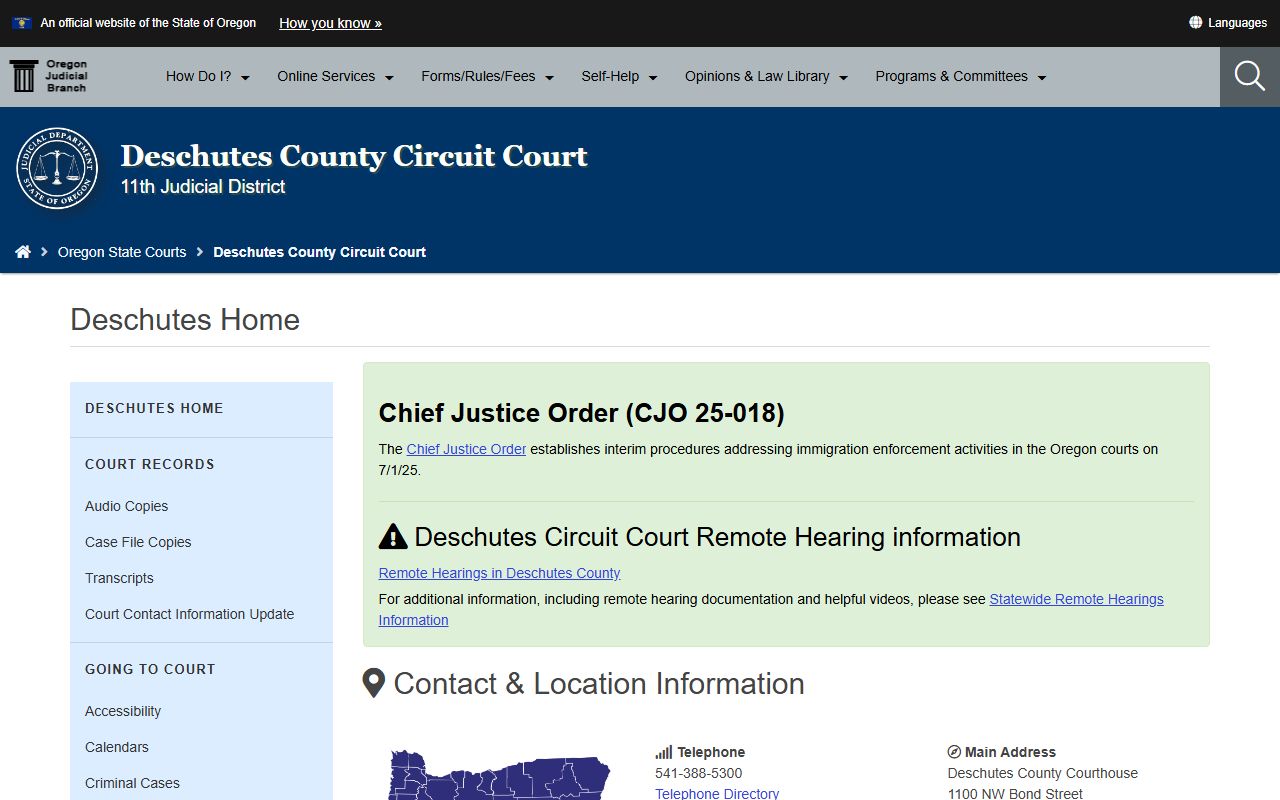 Deschutes County Circuit Court records through Oregon Judicial Department