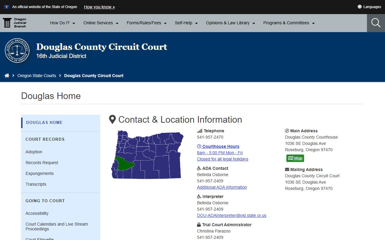 Douglas County Circuit Court records through Oregon Judicial Department