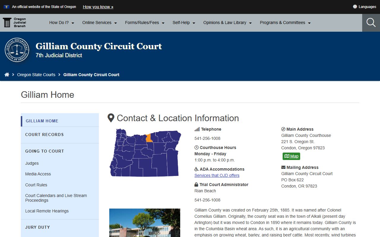 Gilliam County Circuit Court records through Oregon Judicial Department