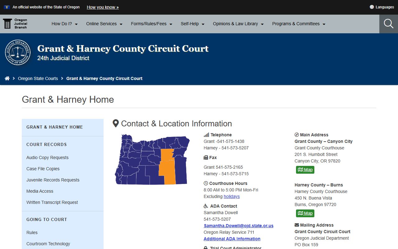 Grant County Circuit Court records through Oregon Judicial Department