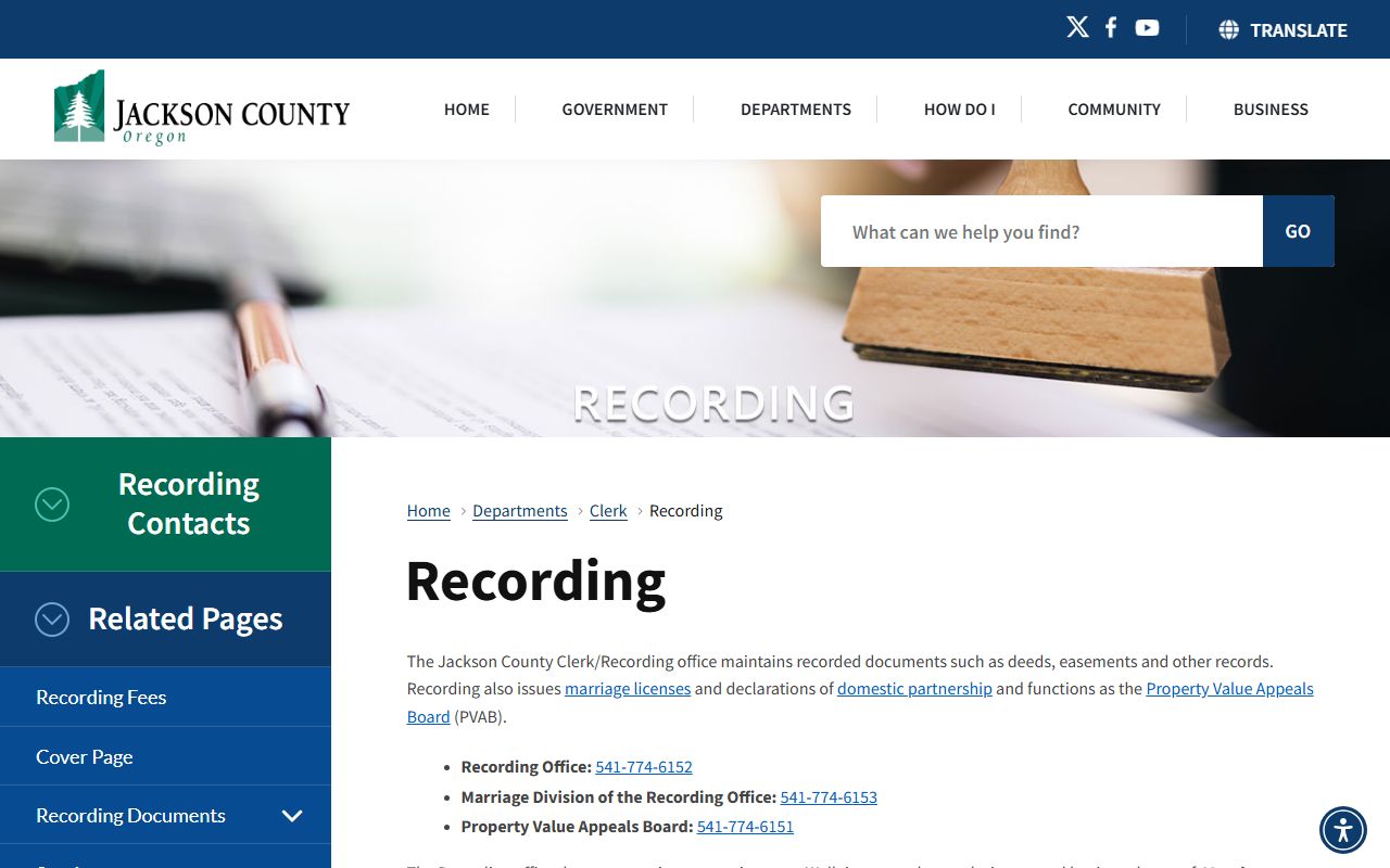 Jackson County clerk recorder office for public records