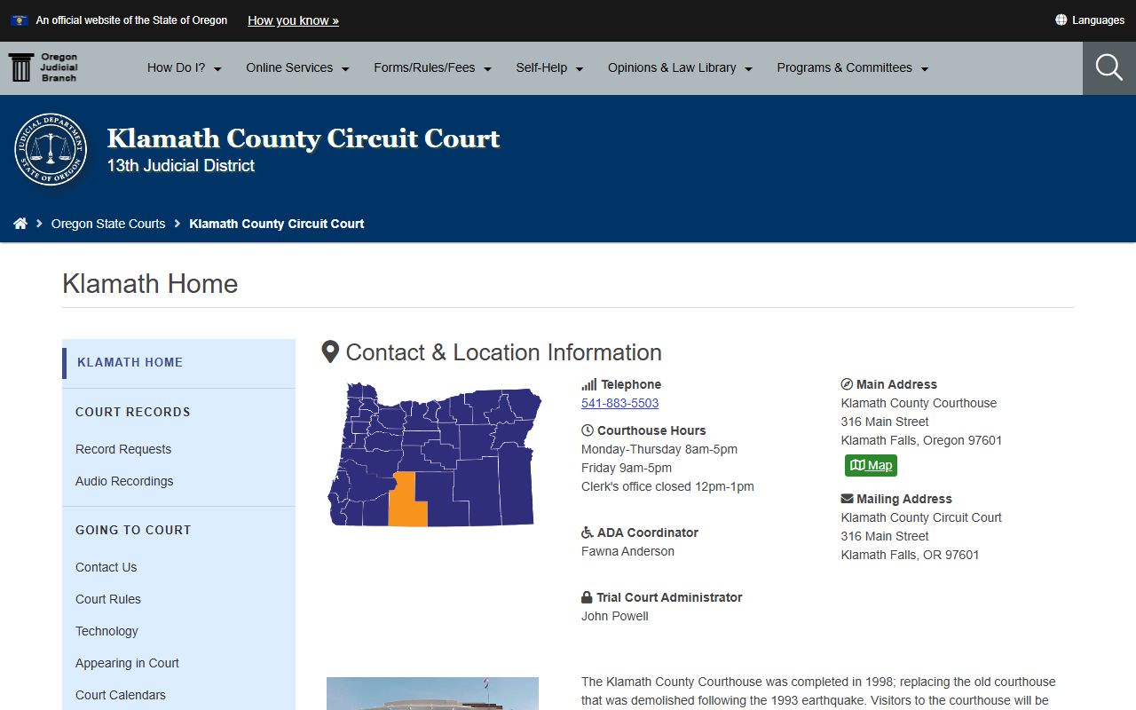 Klamath County Circuit Court page for public records