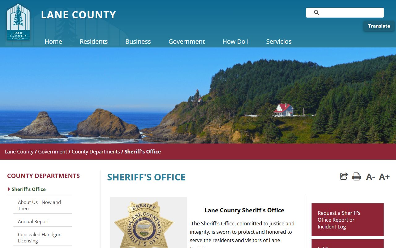 Lane County Sheriff's Office public records