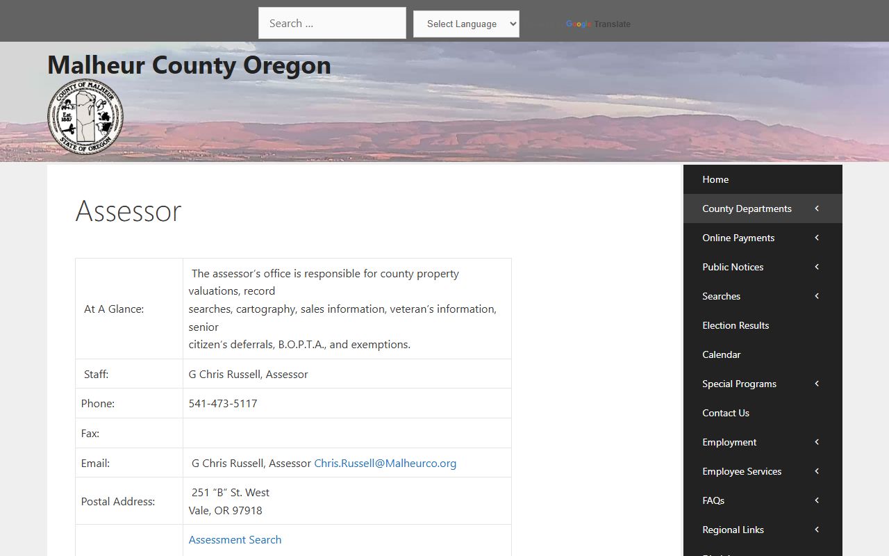 Malheur County Assessor property records office