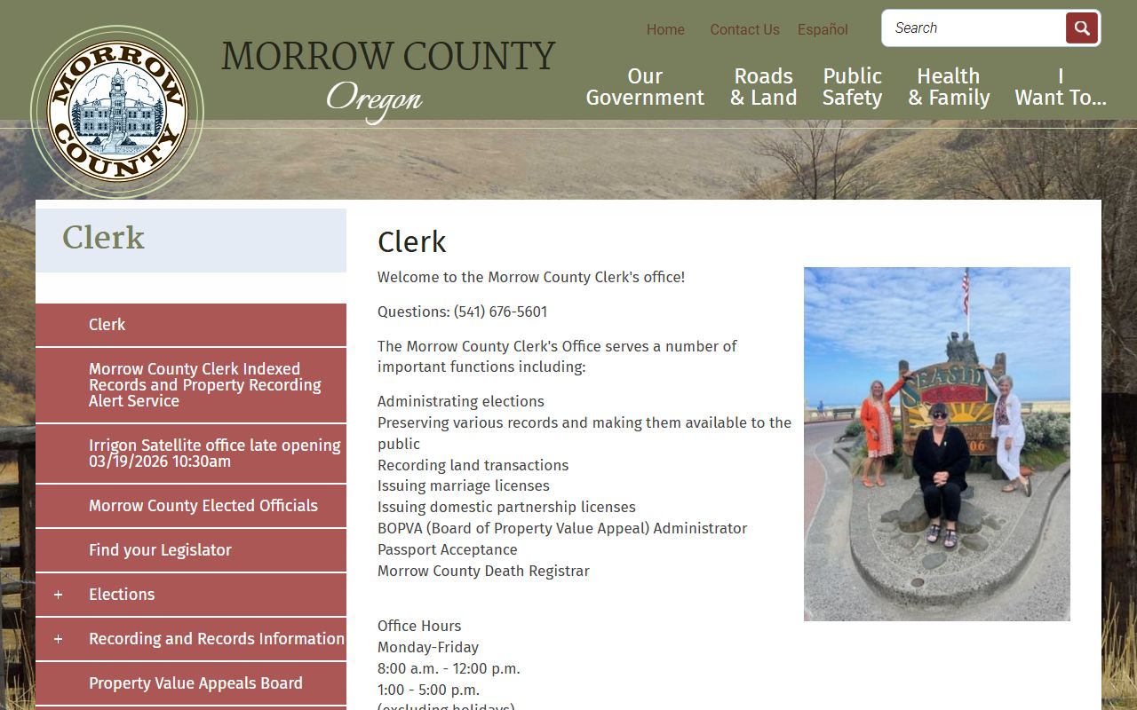 Morrow County Clerk Recorder office for public records