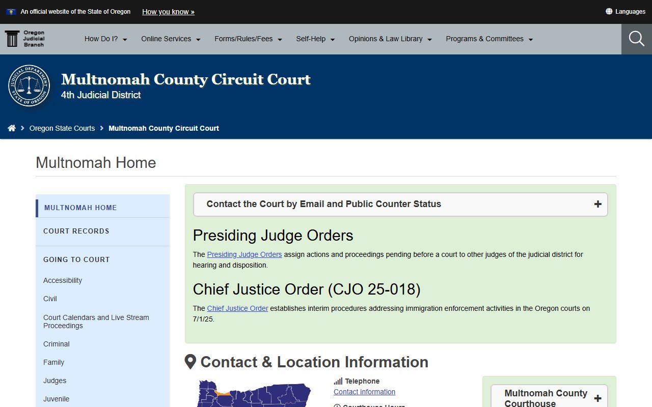 Multnomah County Circuit Court case records and filings