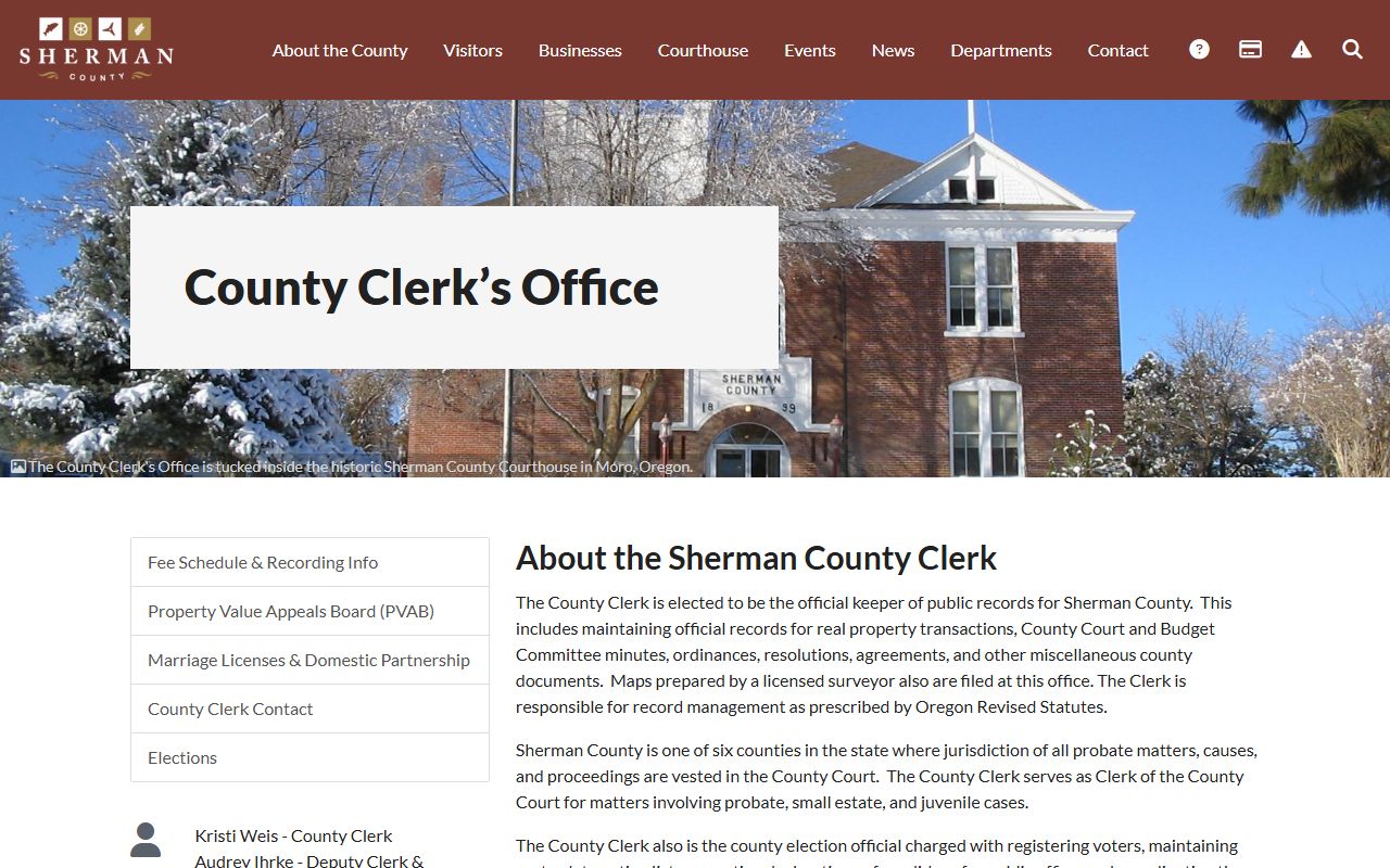 Sherman County Clerk Recorder office for public records