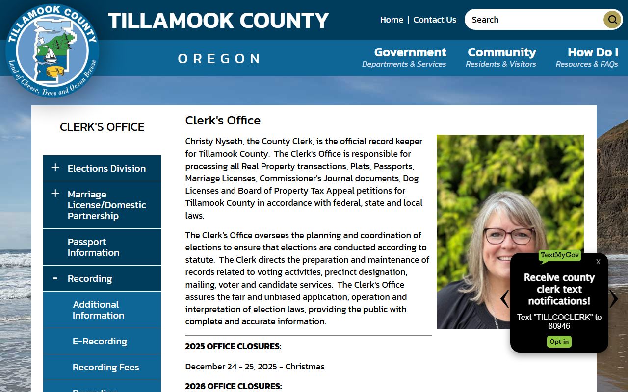 Tillamook County Clerk Recorder office for public records