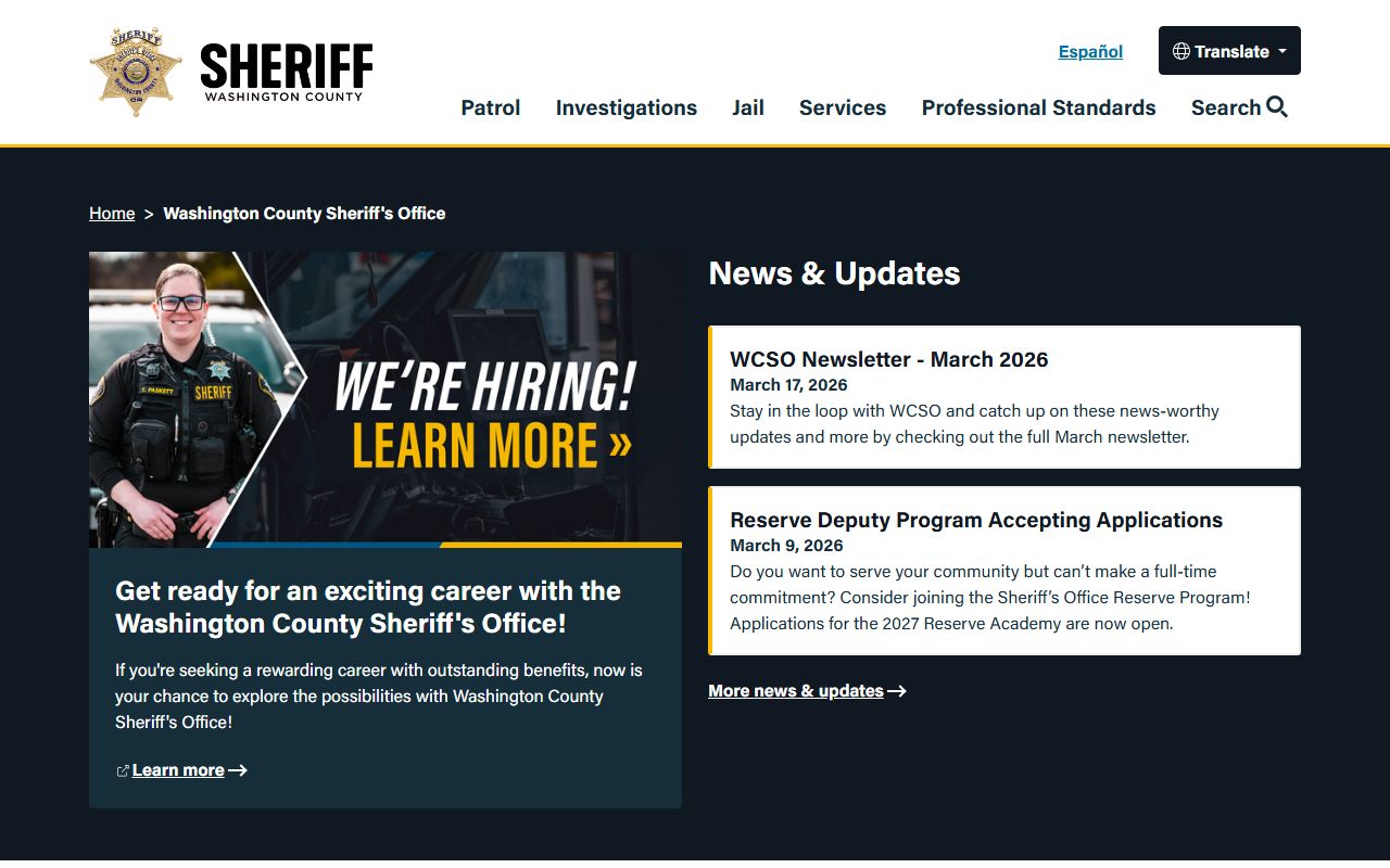 Washington County Sheriff public records and inmate search