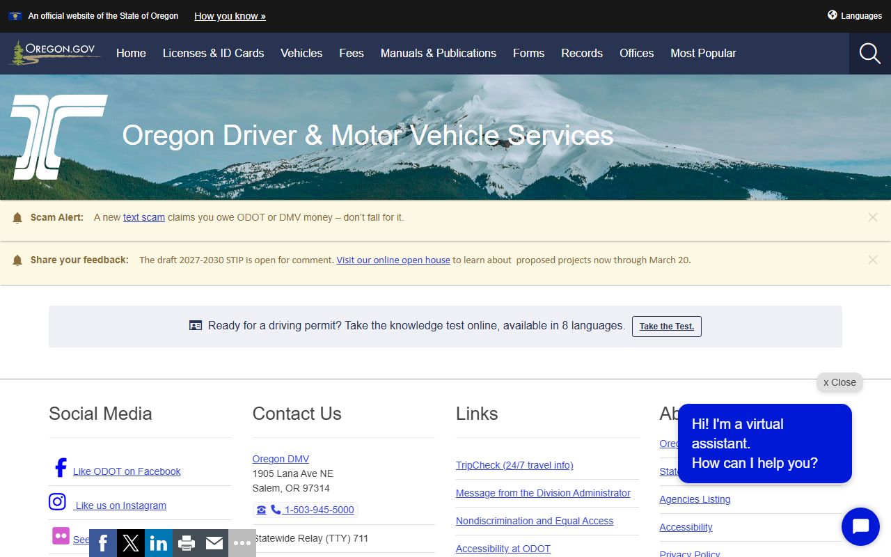 Oregon DMV records and driver services