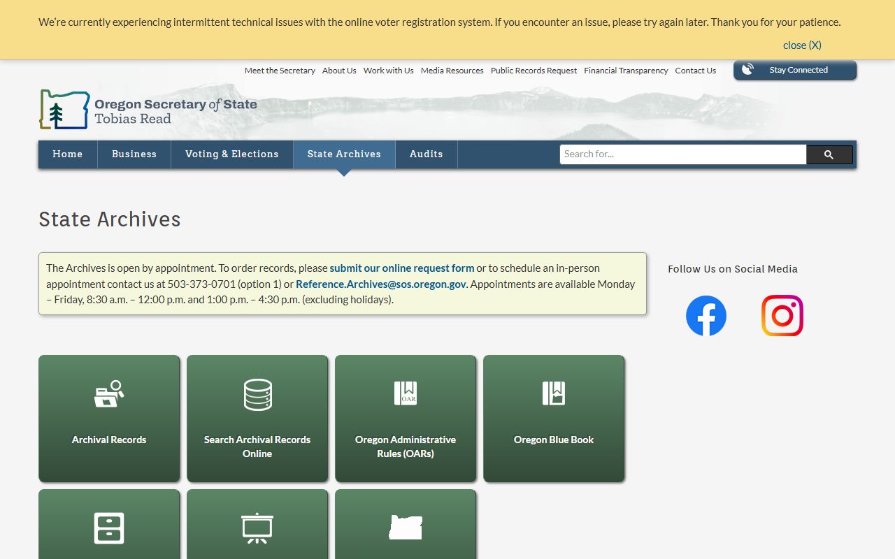 Oregon State Archives historical records and resources