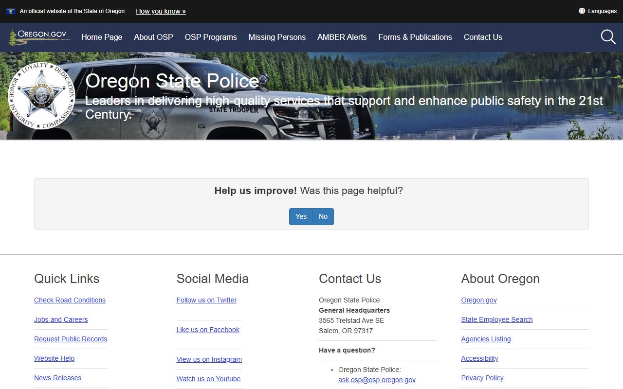 Oregon State Police criminal history records and services